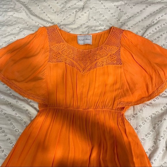 Beautiful Stories Orange Flutter Kimono Sleeve Crochet Beaded Dress - Picture 6 of 8